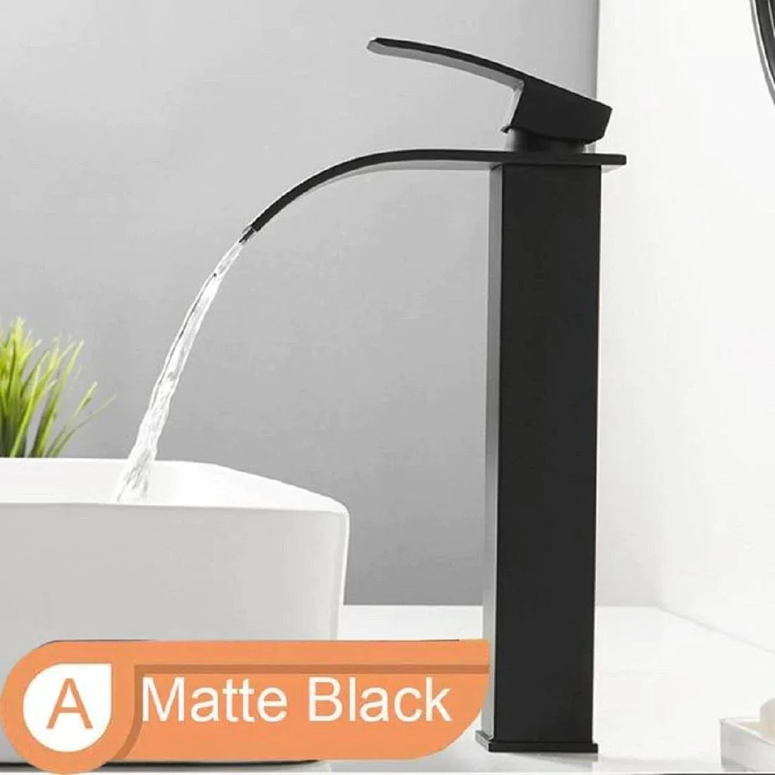 Waterfall Bathroom Vessel Basin Sink Faucet Single Handle Matte Black Tap