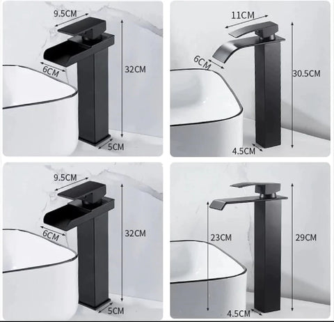 Waterfall Bathroom Vessel Basin Sink Faucet Single Handle Matte Black Tap