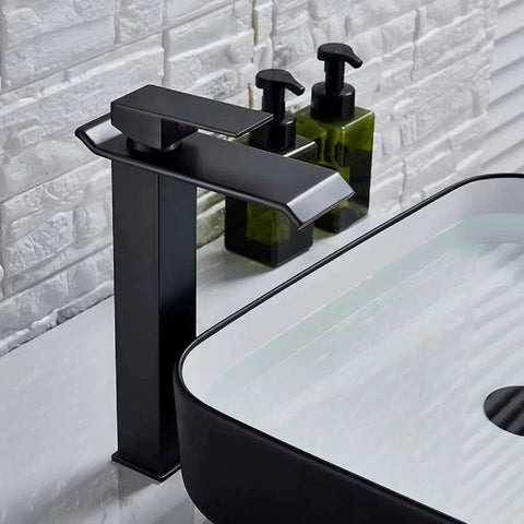 Waterfall Bathroom Vessel Basin Sink Faucet Single Handle Matte Black Tap