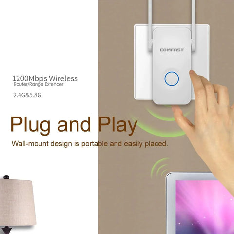 WiFi Range Extender - Up to 1200Mbps WiFi Repeater Wireless Signal Booster