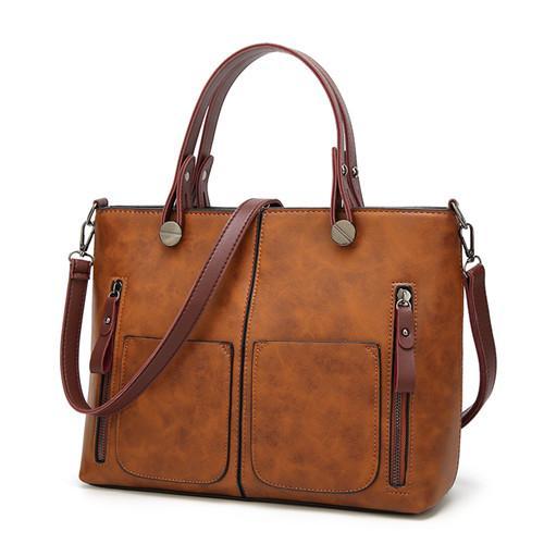 Women Causal Shoulder Leather Handbag All-Purpose Use Evofine Brown 